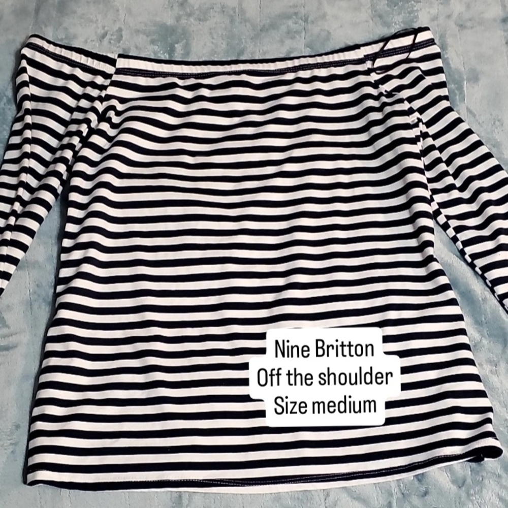 Nine Britton Black and White Striped Off The Shoulder Blouse